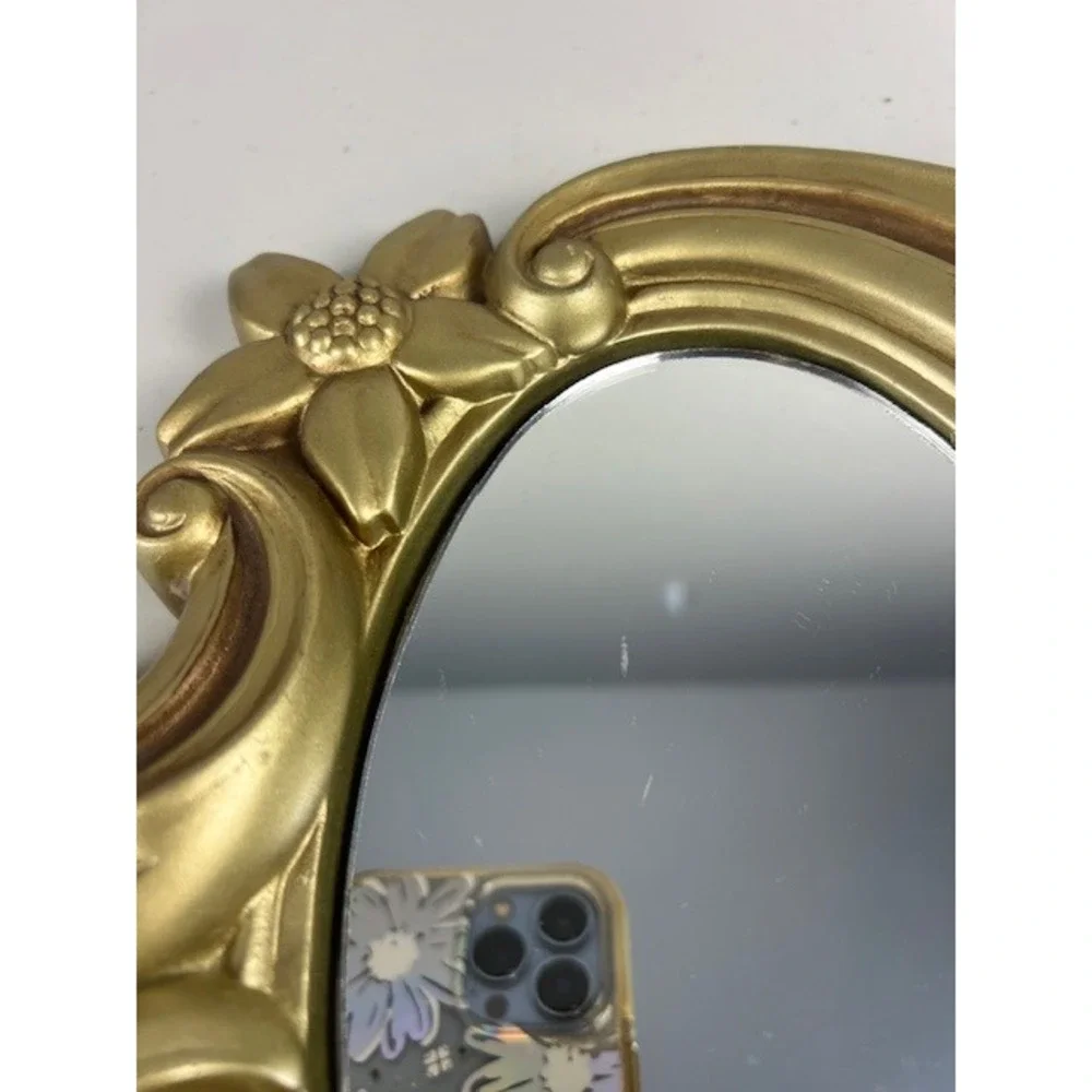 Vintage 1967 Miller Studio Inc Gold Chalkware Floral Oval Wall Mirror Ornate MCM